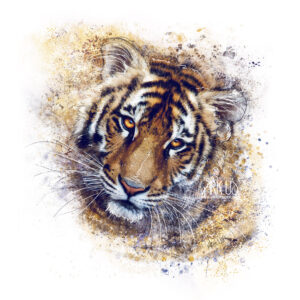 Digital Artwork d'un jeune tigre effet peinture et photographie doré