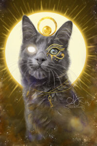 création digitale egyptienne avec un chat gris